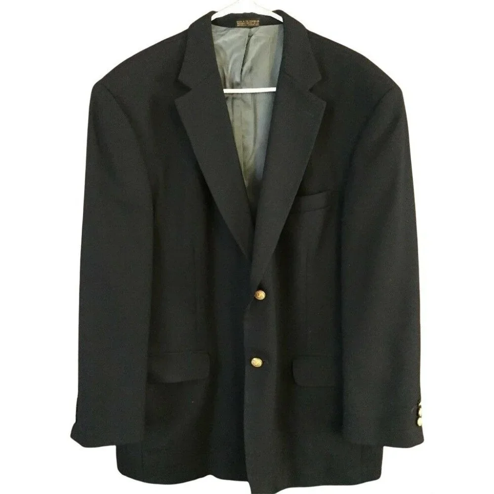 90s Y2K Stafford Blazer Mens 44R Navy Wool Blend Gold Buttons Classic Preppy VTG